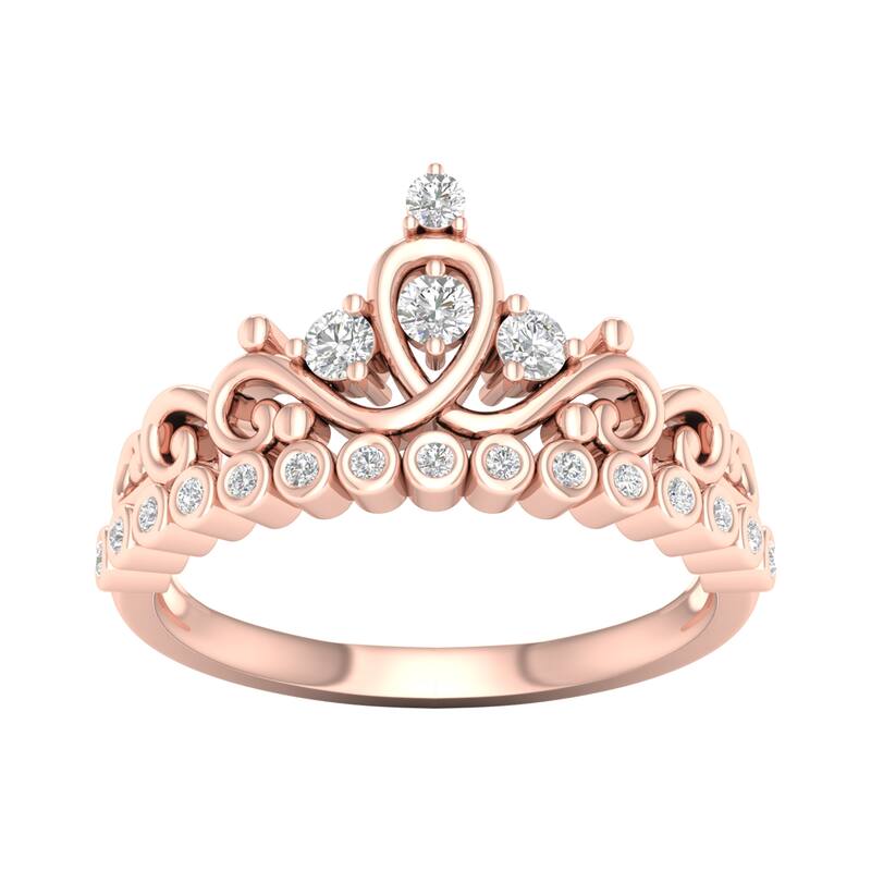 1/4ct TDW Diamond Crown Ring in 10k Gold by De Couer - 6.5 - Rose