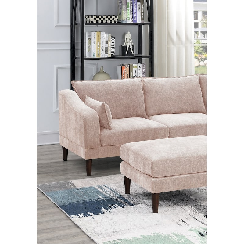 5pcs Blush Pink Fabric L-Shaped Sectional Set, 93x60x31 inches, 200 pounds