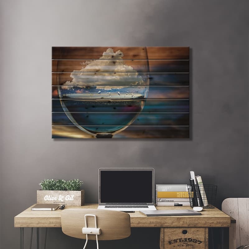 Cloud In A Glass Print On Wood by Chechi Peinado - Multi-Color