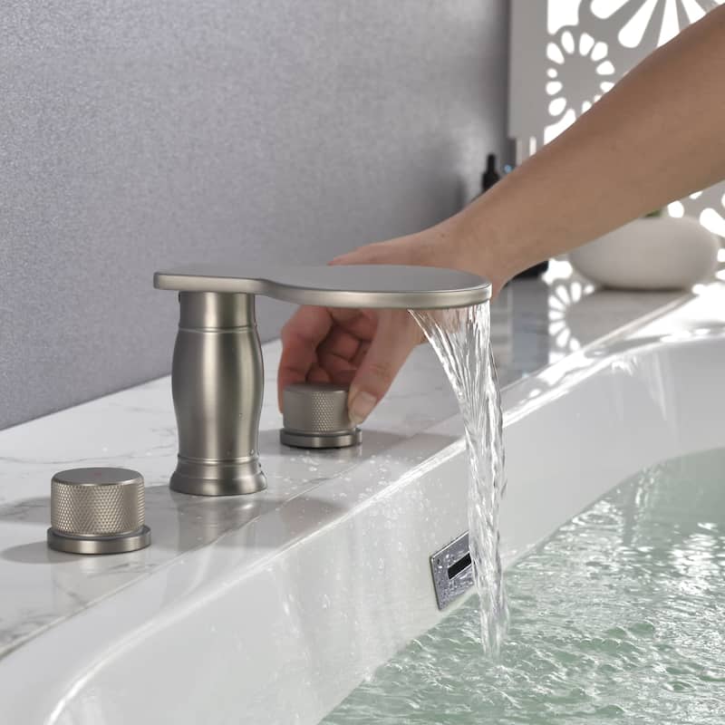 3 Holes 8 Inch Widespread Tub Faucet Waterfall Swivel Spout Bathtub Faucets with Two Handles Tub Fillers with CUPC Supply Hoses