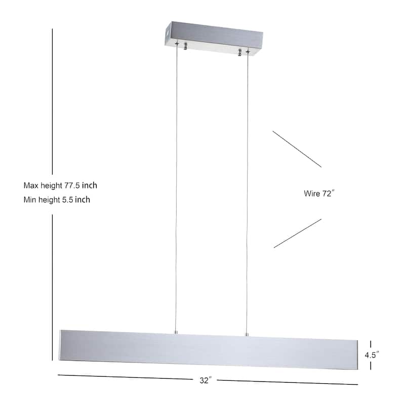 Julian 40" Dimmable Adjustable Integrated LED Metal Linear Pendant, by JONATHAN Y