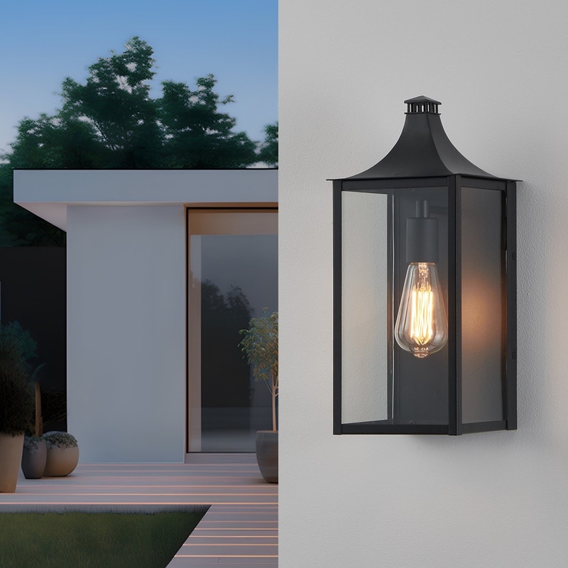 KAWOTI 1-Light Industrial Sandy Black Outdoor Wall Sconce - W7" x L7" x H15.75"