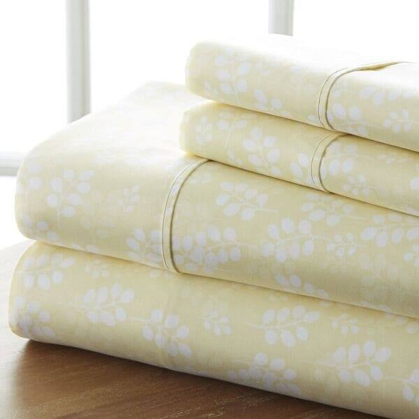 Merit Linens 4-piece Deep Pocket Wheat Pattern Bed Sheet Set - King - Yellow