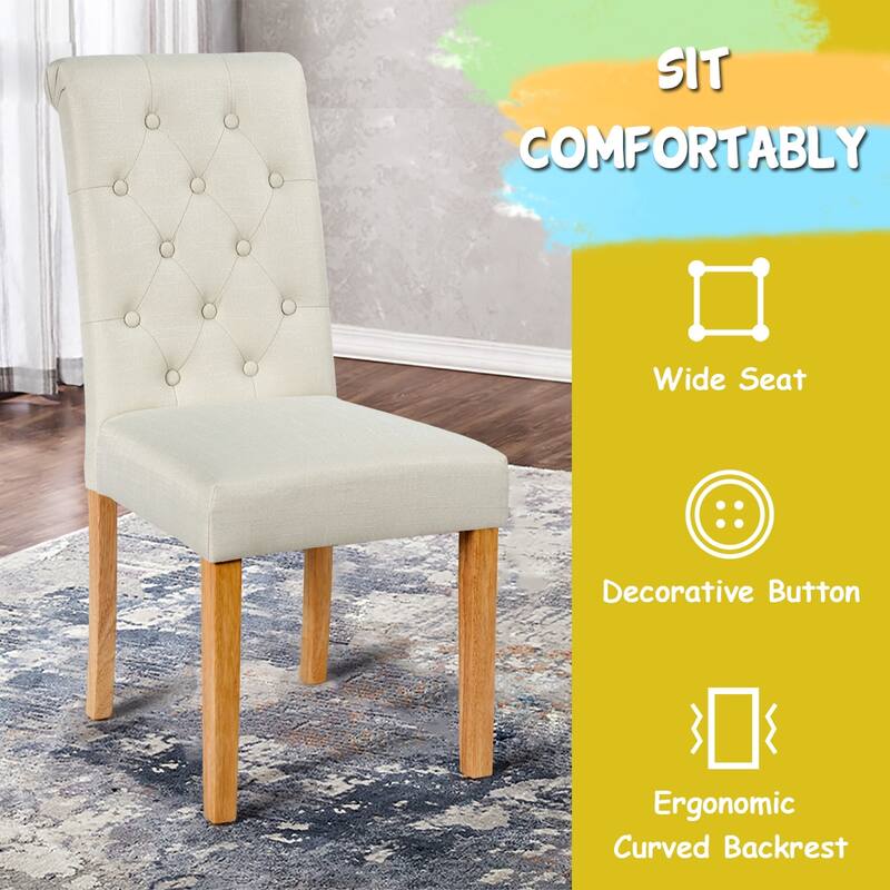 Costway Set of 2 Parsons Upholstered Fabric Chair with Wooden Legs