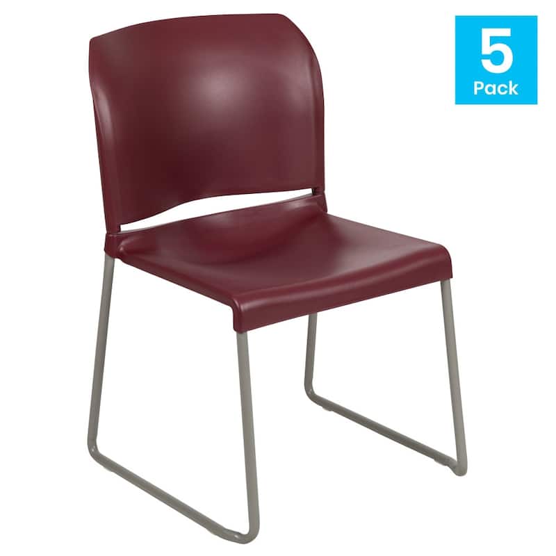 5 Pack 880 lb. Capacity Full Back Contoured Sled Base Stack Chair