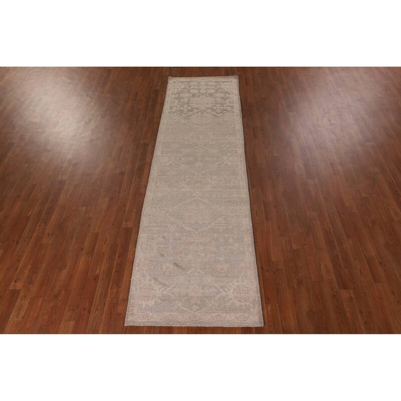 Vegetable Dye Oushak Turkish Runner Rug Handmade Floral Wool Carpet - 2'11" x 9'10"