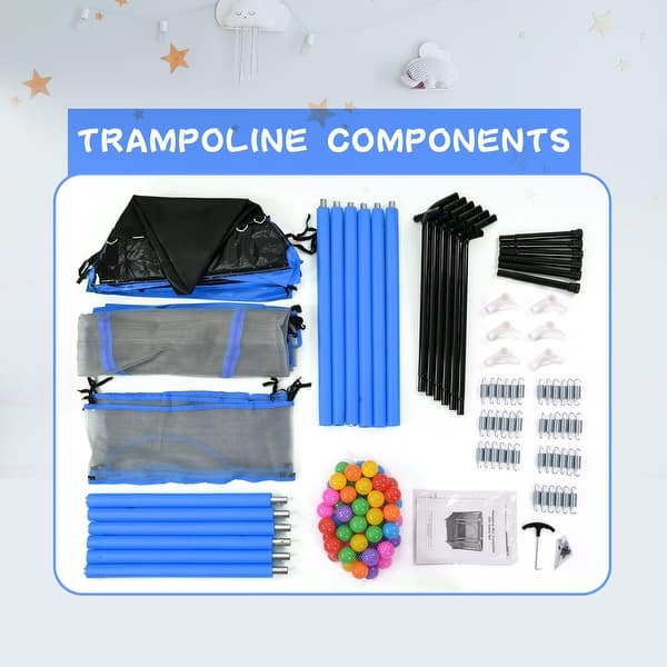 slide 2 of 7, 55'' Toddlers Trampoline With Safety Enclosure Net And Balls, Indoor Outdoor Mini Trampoline For Kids Blue