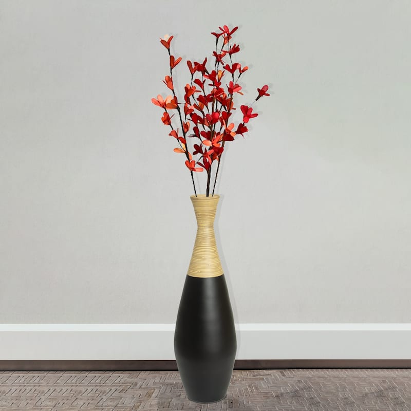 31.5 inch Spun Bamboo Tall Trumpet Floor Vase - Decorative Home Accent, Natural Bamboo, Indoor Decoration, Sustainable Materials