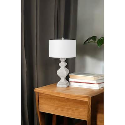HomeRoots Set of Two 30" Distressed White Table Lamp USB With White Cone Shade - 16' X '30' X '16
