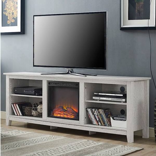 White Wash Wood 70 Inch Tv Stand Fireplace Space Heater Overstock 29902765