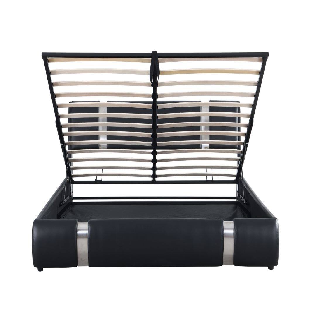 Lift Up Platform Bed Frame Wood Slat Tufted Headboard Underbed Storage