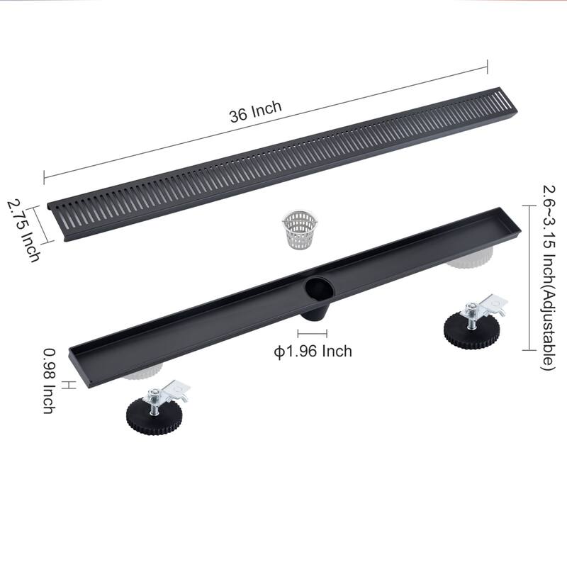36'' W Linear Grid Shower Drain, Matte Black - Black