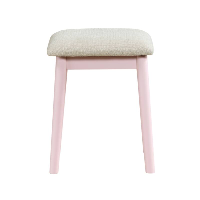 Beautiful Pink Finish Vanity Dresser with Mirror and Stool Set Storage Drawers Bedroom Furniture 1pc