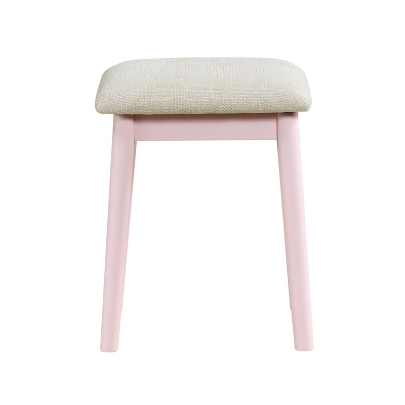 Beautiful Pink Finish Vanity Dresser with Mirror and Stool