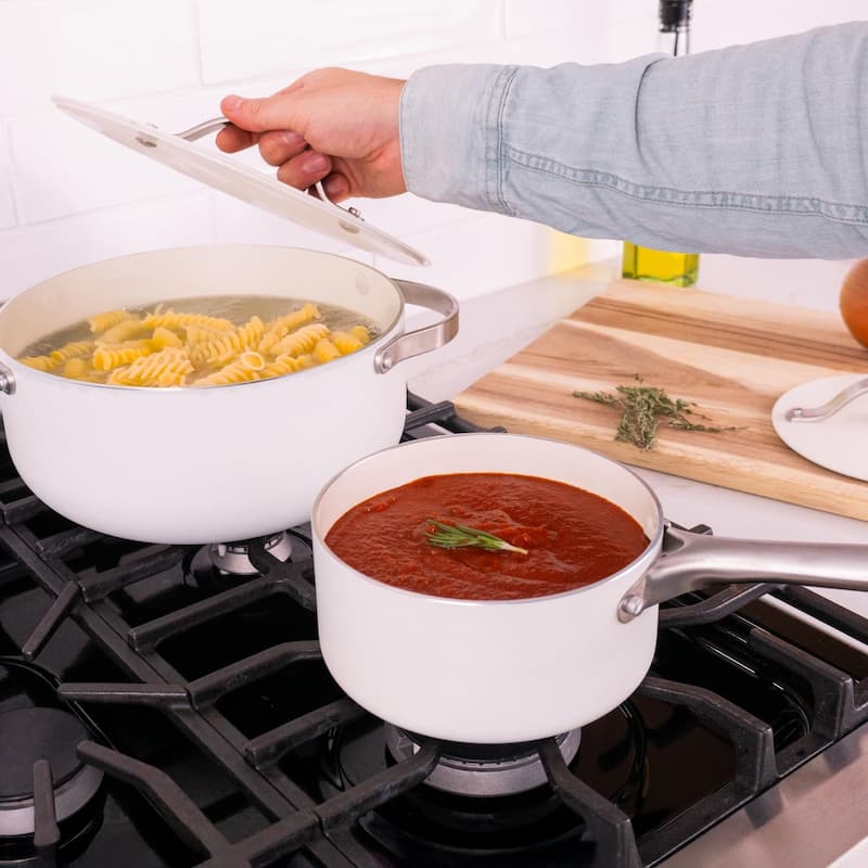 Alva Mobi 8-Piece Nonstick Ceramic Cookware Set - Cannoli Cream