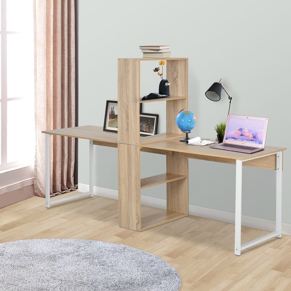 Homcom 88 Extra Long 2 Person Computer Desk W Bookshelf Combo Double Workstation Storage Unit Home Office On Sale Overstock 31690843