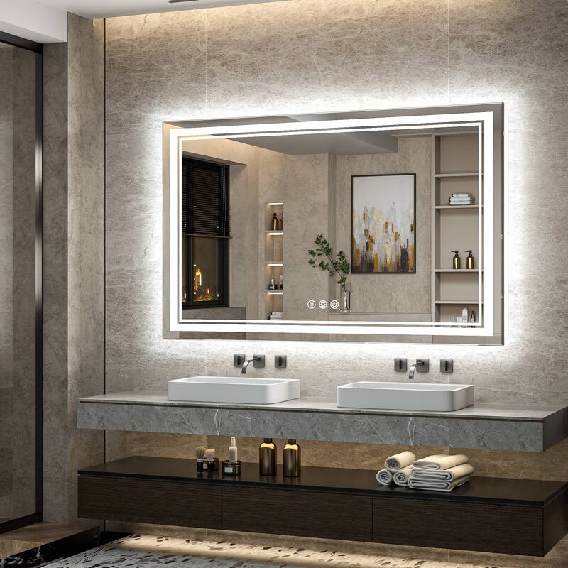Keonjinn LED Front Light and Backlit Bathroom Vanity Wall Mirror, 3 Color Temperatures, Anti-fog
