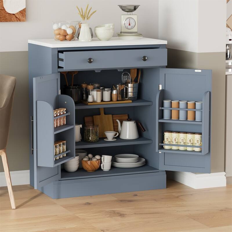 Freestanding Kitchen Pantry Cabinet Combo/Single Kitchen Pantry, Tall Kitchen Hutch with Storage Drawers and Adjustable Shelf - Single 34.5'' Cabinet - Grey