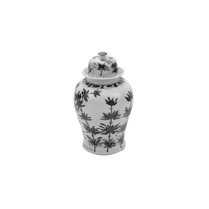 B&W Temple Jar Bamboo Motif