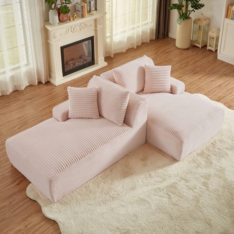 Oversized Corduroy Boneless Double Chaise Lounge, Sectional Deep Seat Cloud Couch, Full-Compressed Loveseat Sleeper Sofa