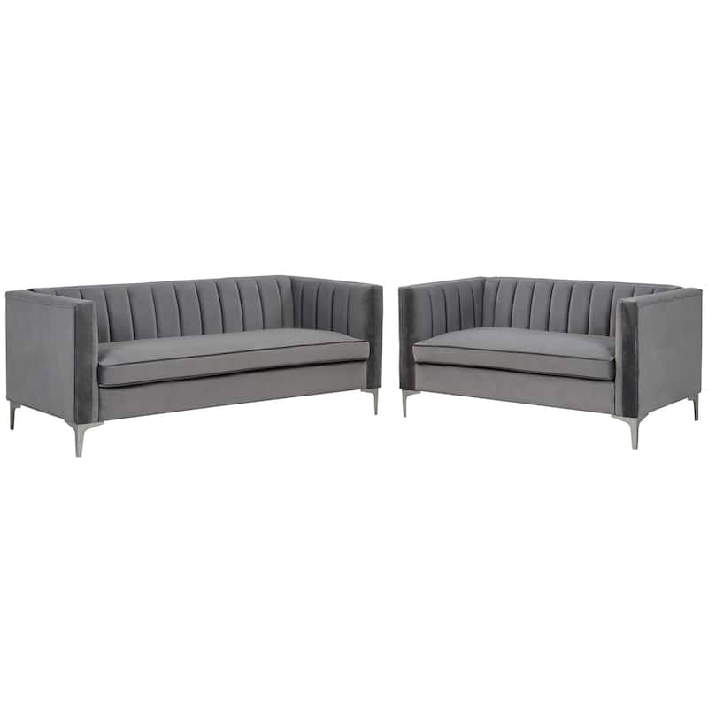 Morden Fort Modern 2 Pieces of Loveseat and Sofa Couch Set with Dutch Velvet Grey, Iron Legs