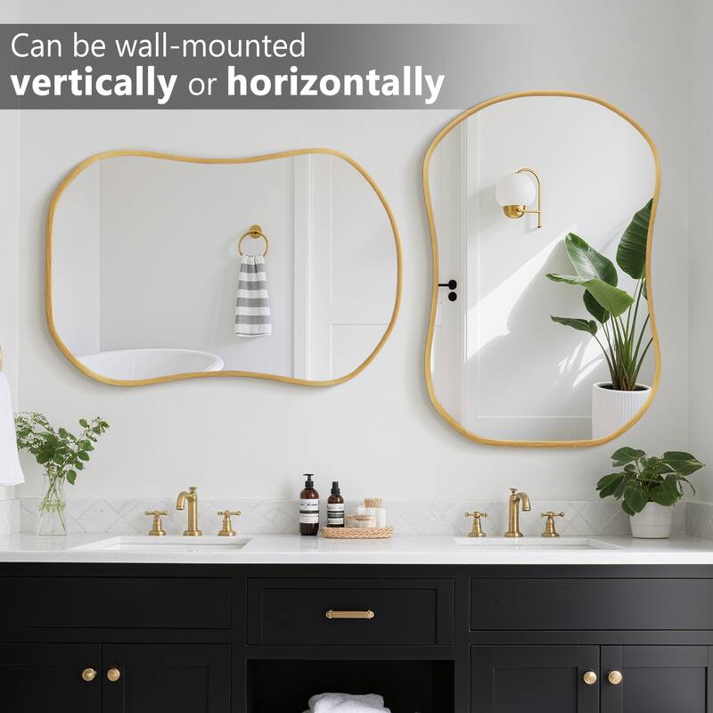 Gourd-Shaped Aluminum Alloy Framed Wall Mirror Asymmetrical Irregular Wall Mirror