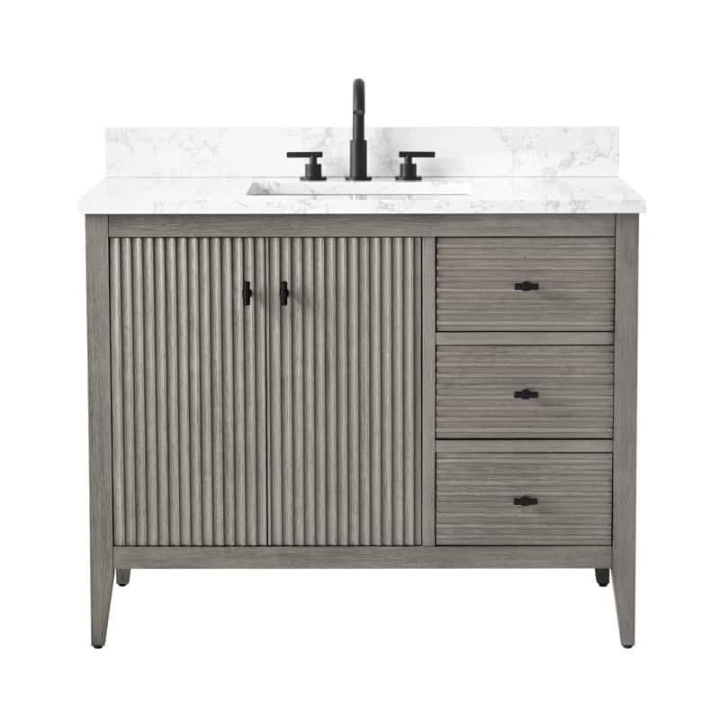 Vanity Art 42" Single Sink Bathroom Vanity Cabinet with Engineered Marble Countertop