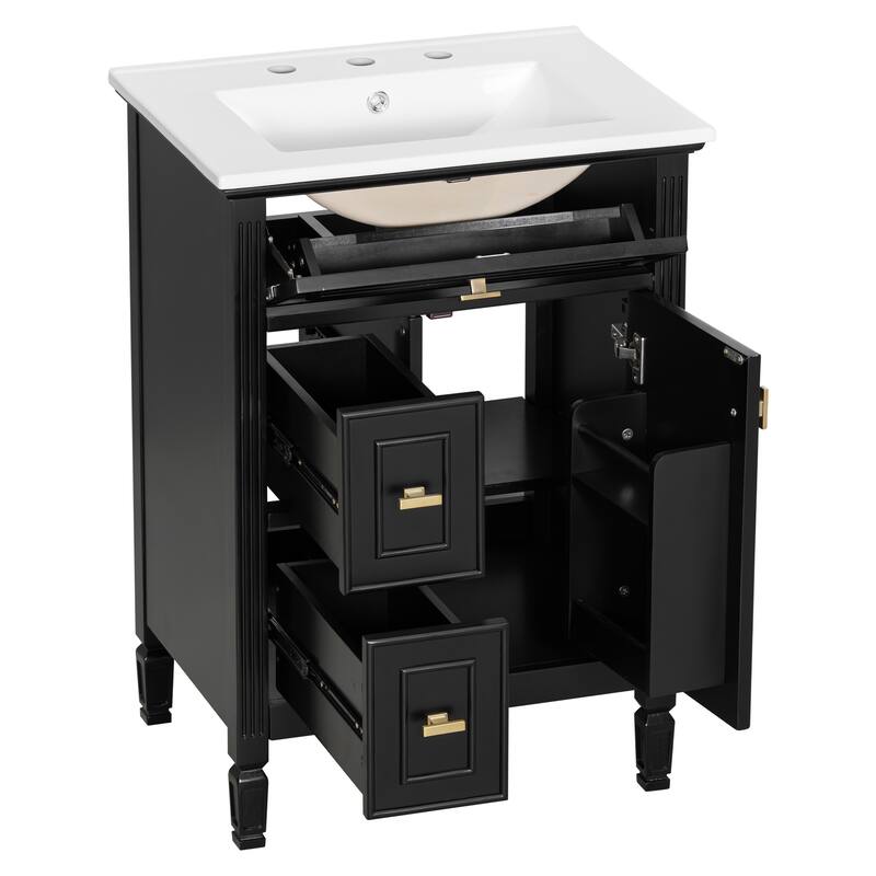 24 Inch Bathroom Vanity with Ceramic Sink Combo, Undermount Vanity Sink Cabinet Bathroom Storage Cabinet for Small Space