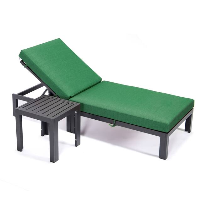 LeisureMod Chelsea Chaise Lounge Chair With Cushions & Side Table