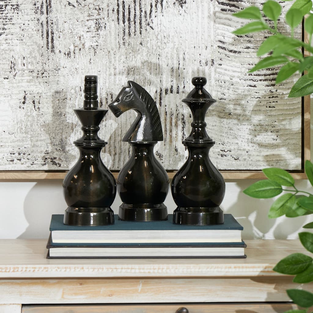 Bold Aluminum Metal King, Knight, Bishop Chess Sculpture (Set of 3) - Gray or Brown