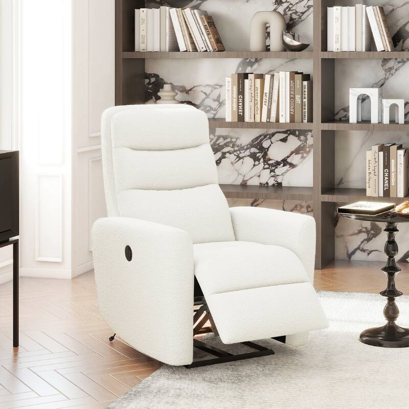 Bloomy 35.5" Boucle Upholstered High-Back Power Recliner Motion Chair - Chiffon White Boucle