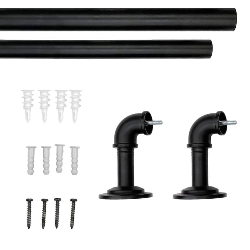 Lumi 1" Single Curtain Rod Set Pewter/ Matte Black- Wraparound finials