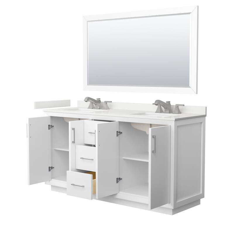 Strada 66-inch Double Vanity, Quartz Top, 58-inch Mirror