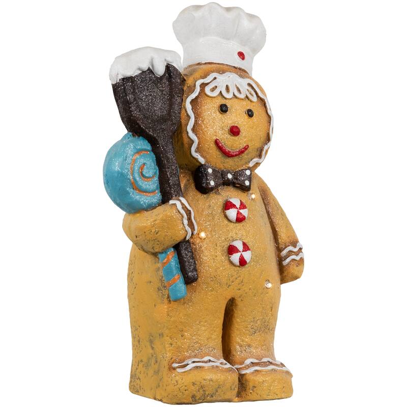 LED Lighted Glittered Gingerbread Snowman Chef Christmas Figure - 17.5"