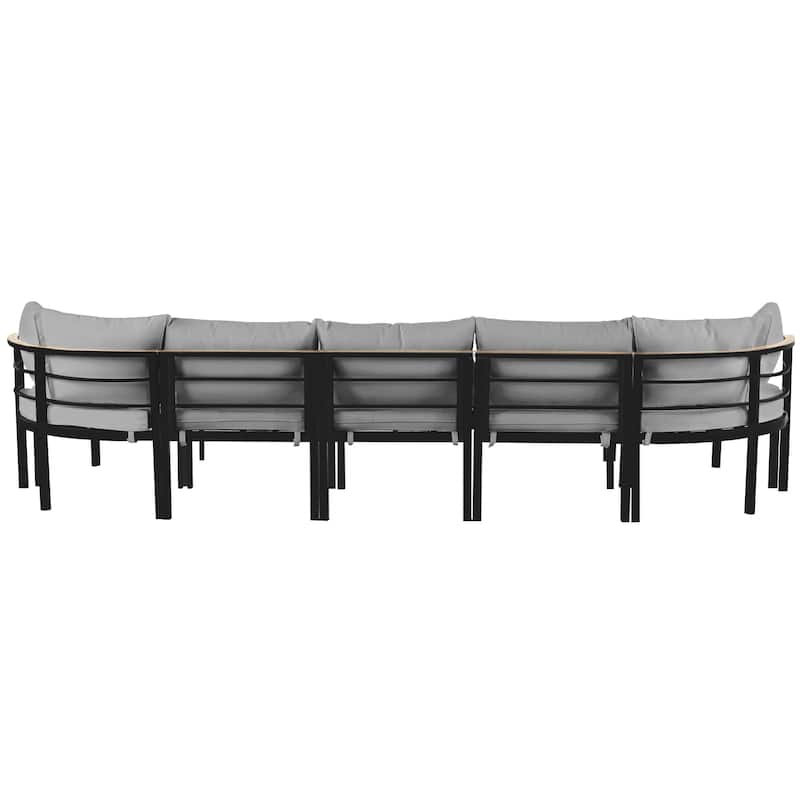 Outdoor Iron Frame Sectional Sofa Set Modern Curved Sofa Set with Coffee Table, Side Table, Cushions, Patio Conversation Set