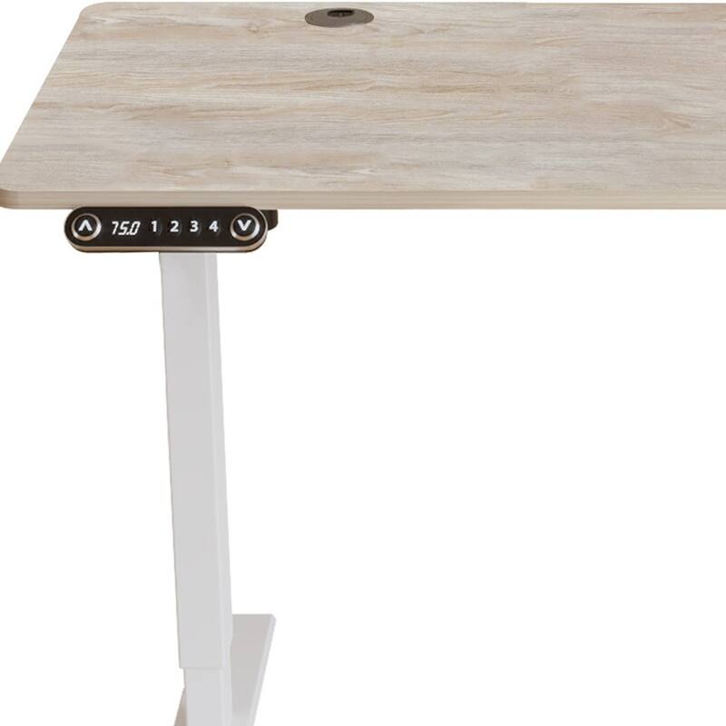 HomeRoots Adjustable Light Khaki and White Wood and Stainless Steel Rolling Computer Desk