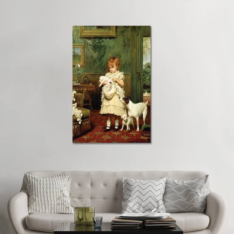 iCanvas "Girl with Dogs, 1893 " by Charles Burton Barber Canvas Print - 48x32x1.5