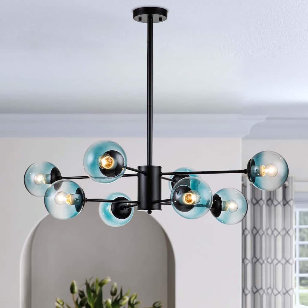8-Light Modern Sputnik Glass Bubble Chandelier Cluster Glass Globe Pendant with Gradient Blue Glass Shade