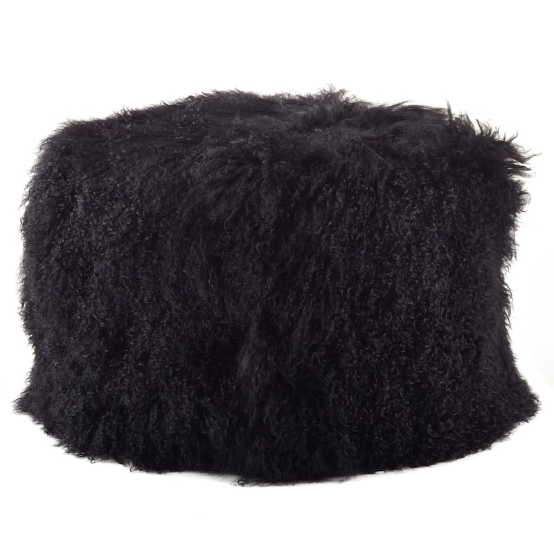 Mongolian Lamb Wool Pouf - Black