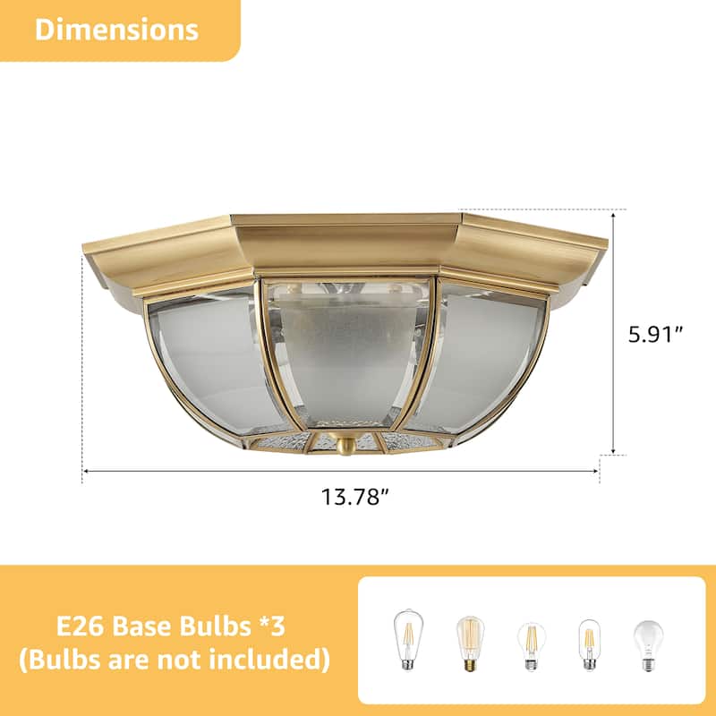 Starsky Vintage 3-Light Glass Brass Flush Mount
