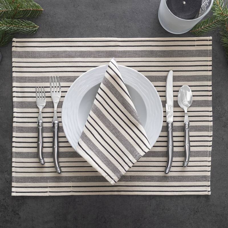 French Home Set of 4 Black and Cream Multi-Striped Napkins - 16" x 16"