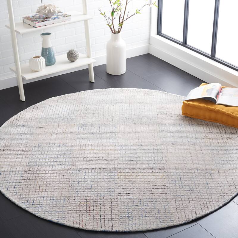 SAFAVIEH Handmade Abstract Memke Modern Rug - 6' Round - Ivory/Blue