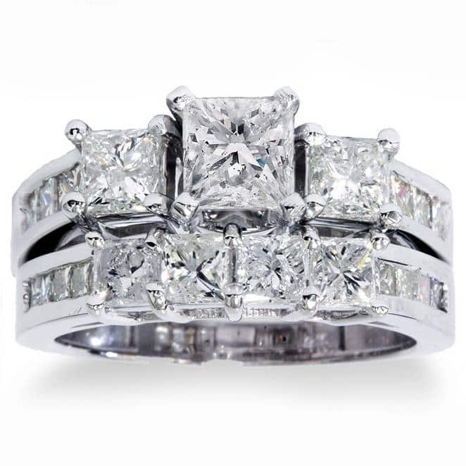 3 1/2ct Princess Cut Diamond Engagement Ring Wedding Set White Gold