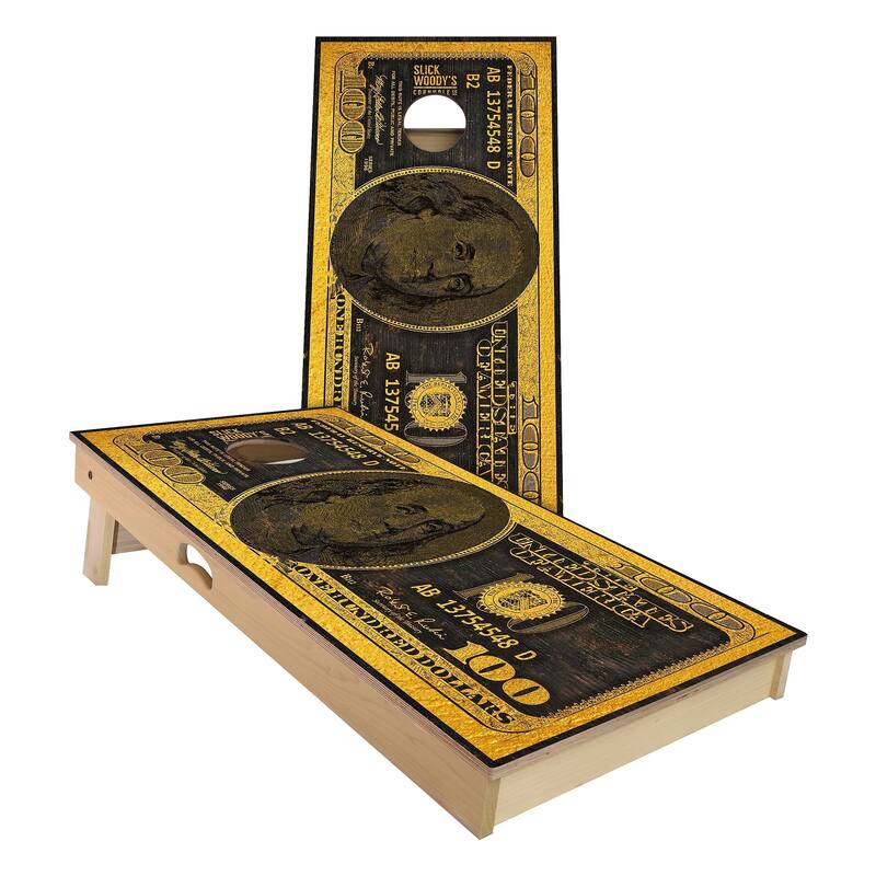 Gold 100 Bill Outdoor Cornhole Board Set