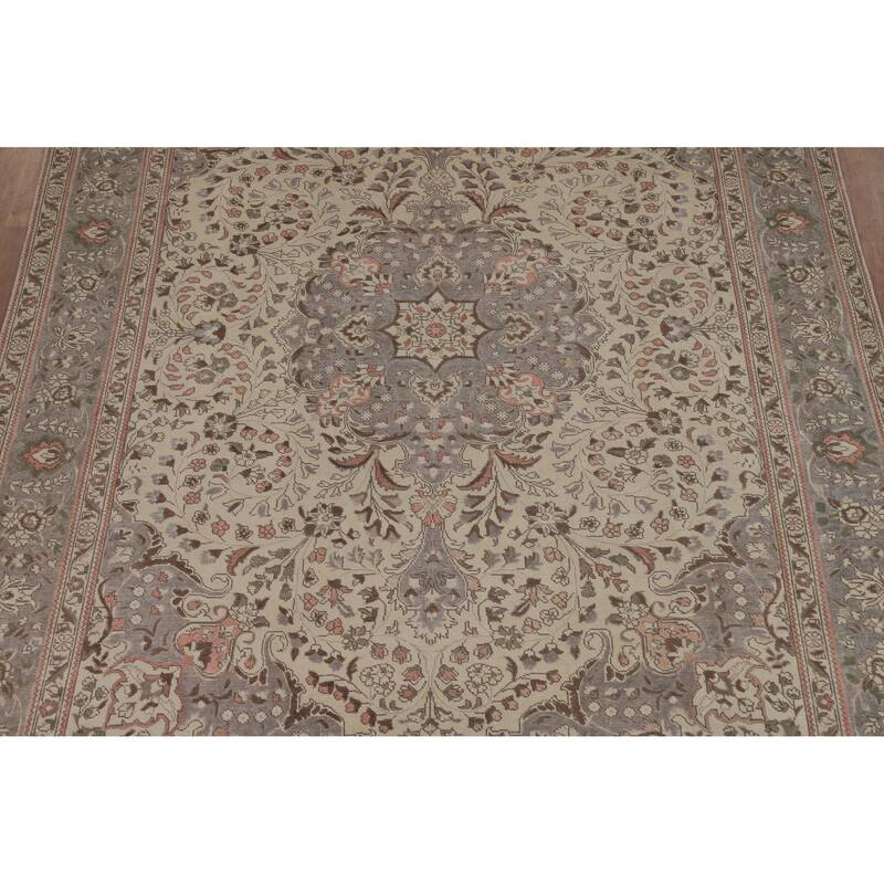 Tabriz Persian Vintage Rug Bedroom Hand-Knotted Wool Carpet - 8'5" x 11'2"