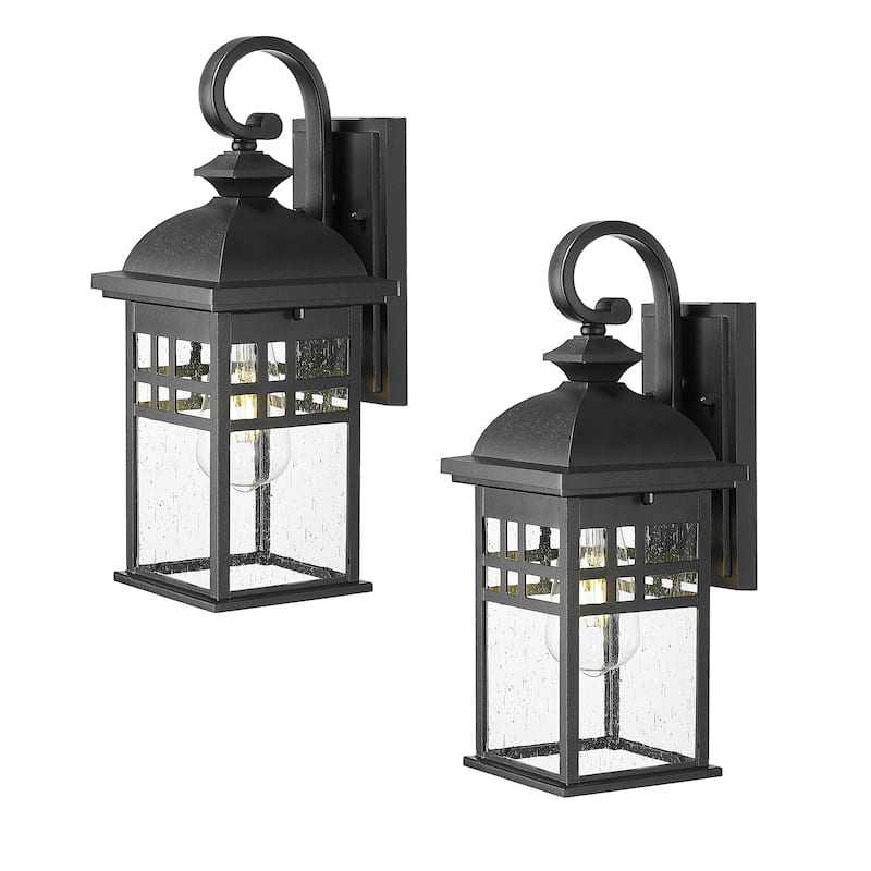 Black Farmhouse Porch Light - Seeded Glass Outdoor Fixture - Medium-2 pack