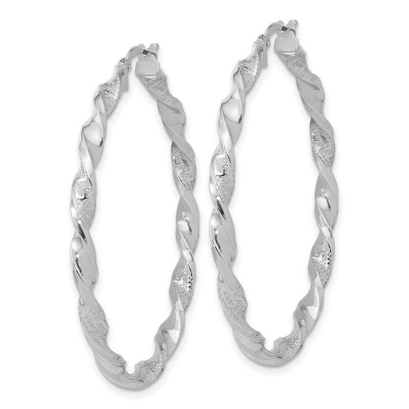 Curata 14k White Gold Polished and Textured 42.5x3mm Twisted Hoop Earrings