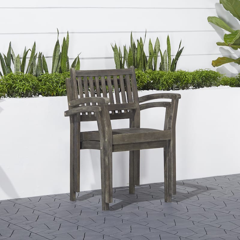 Hakan Wood Patio Curvy Legs Table and Stacking Chair Set