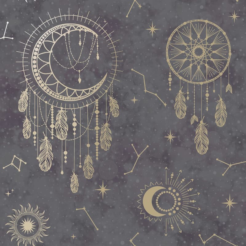 Dream Catcher Metallic Wallpaper – 396in x 20.8in - Black and Gold