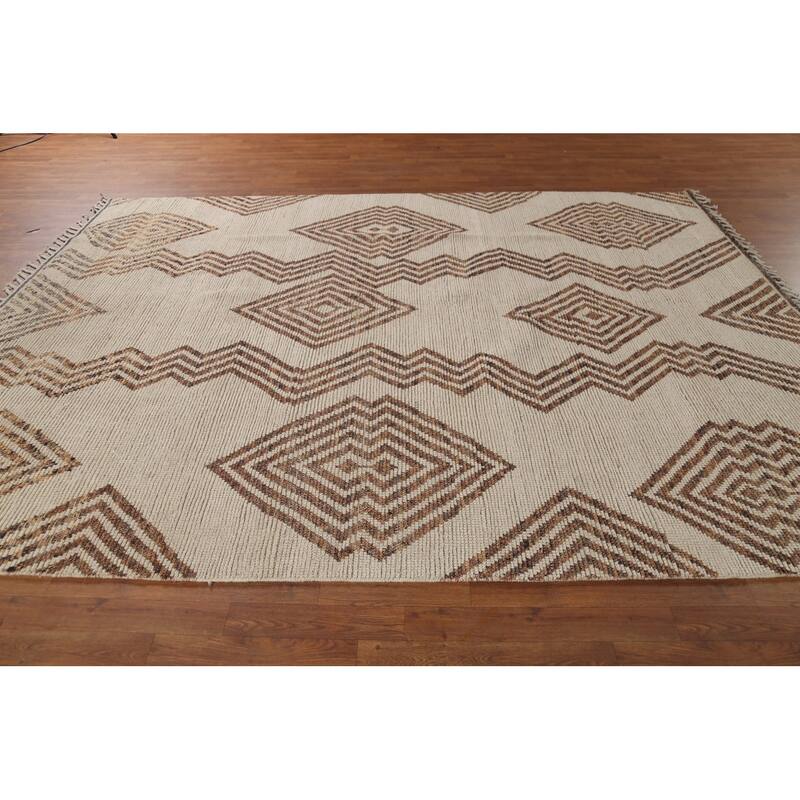 Modern Geometric Moroccan Oriental Area Rug Hand-Knotted Wool Carpet - 8'1"x 10'8"